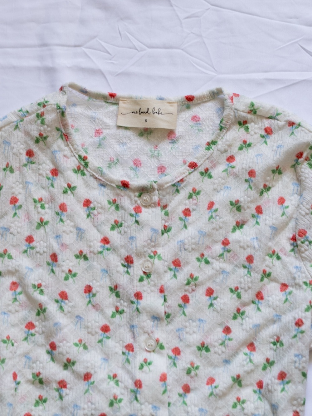 Baby Floral Button Front Top - Cream with Pink & Green Flowers